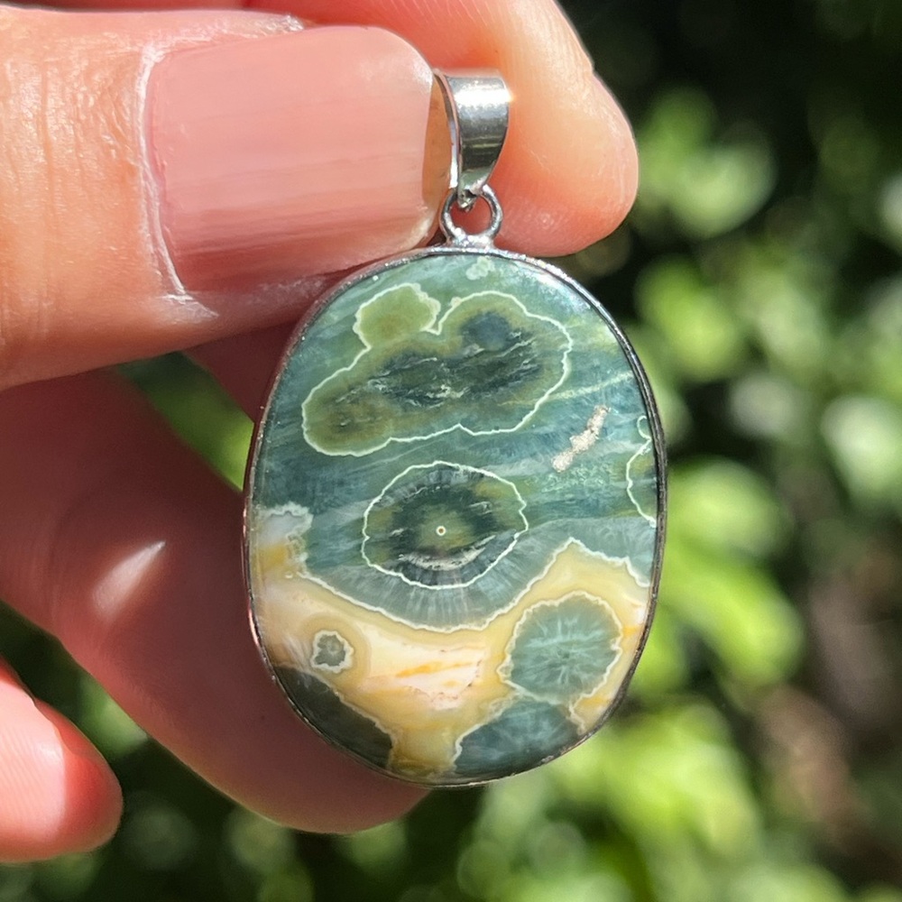 Small Silver Plated Ocean Jasper Pendant Palo - Picture 6 of 7
